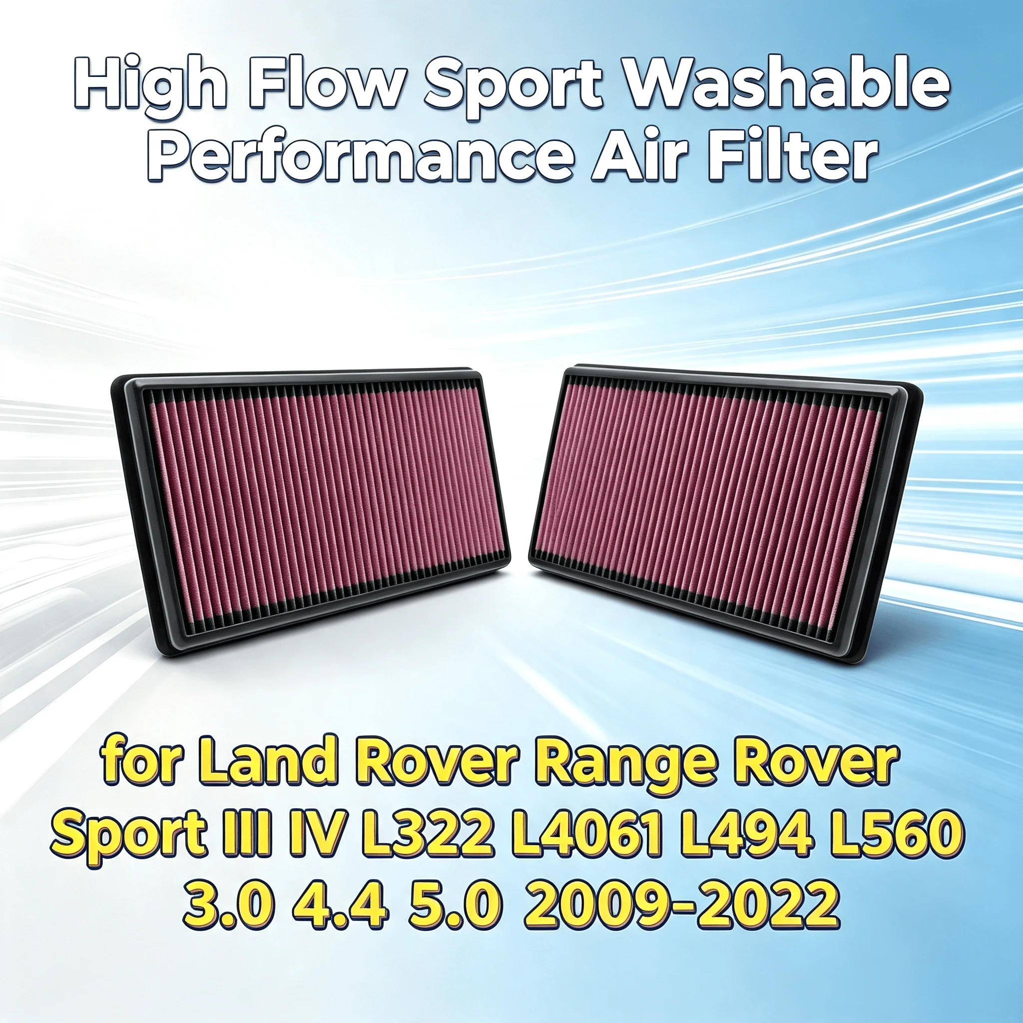 for Land Rover Range Rover Sport III IV L322 L405 L461 L494 L560 3.0 4.4 5.0 2009-2022 High Flow Washable Air Filter 33-2446
