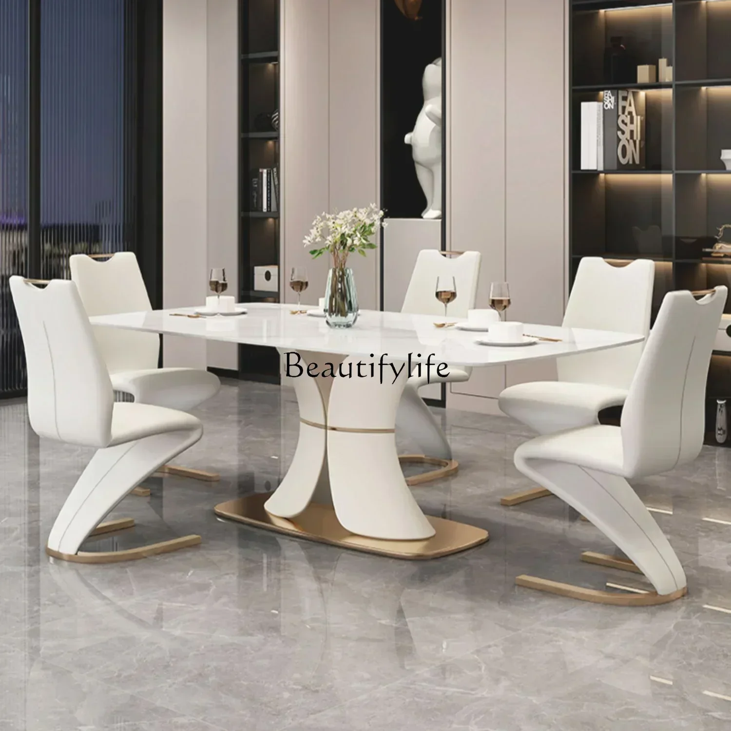 Stone Plate Dining Table Light Luxury Modern Simple Home High-End New Rectangular Mermaid Dining Table