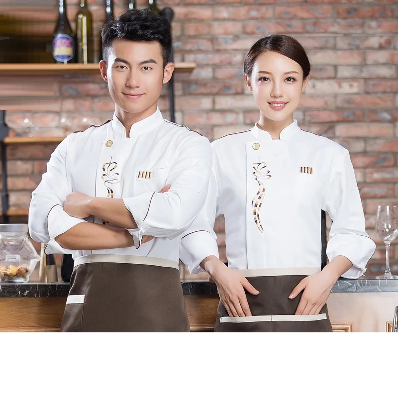 C740 Chef's Overalls Long Sleeves Chefs' Uniforms Cooking Coat Kitchen Work Wear Bakery Cooking Tops Waitress Uniform