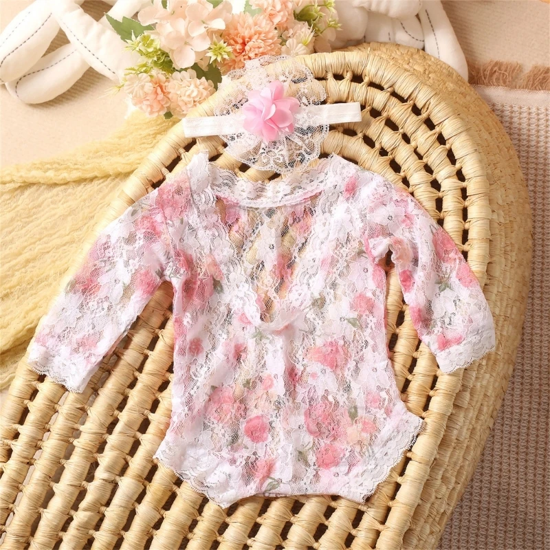 Lace Rompers Newborn Girl Lace Romper Photoshoot Outfits Baby Photo Props Gift