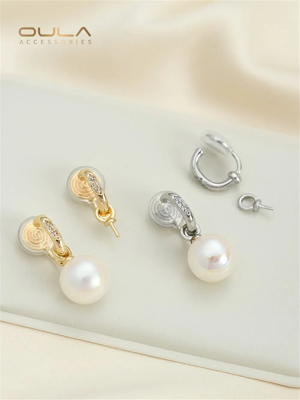 

14K Gold-covered Oil C-shaped Ear Clip Inlaid with Zirconium Hanging Pearl Empty Mosquito Coil for Diy Ear Accessories