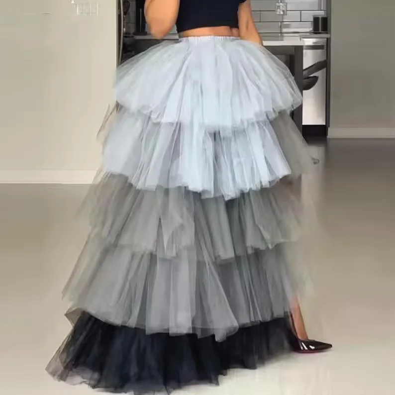 Ombre Pink Color Tulle Skirt High Fluffy Asymmetrical Long Party Skirts Women Custom Made Layered Tulle Tutu Skirt Fashion