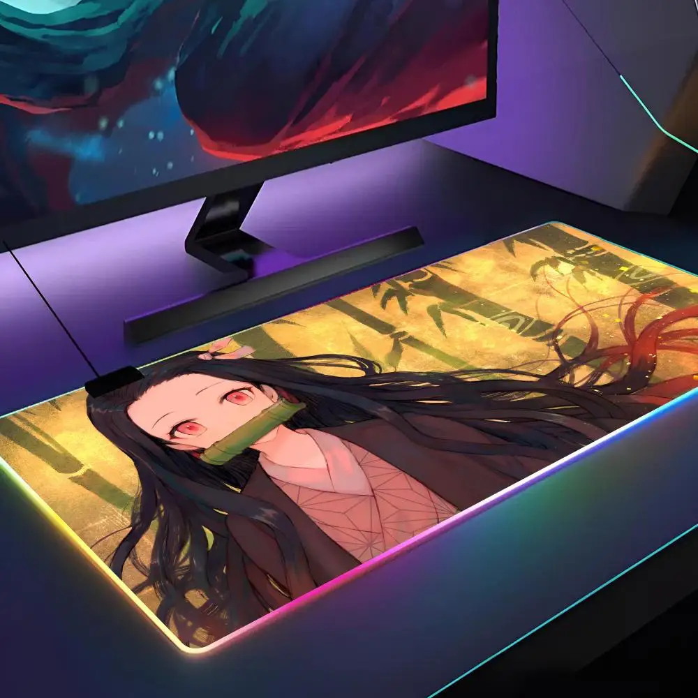 Kamado Nezuko Mouse Pad  Gamer RGB Deskmat Keyboard Mat Gaming Laptops LED Mousepad Desk Protector Anime Mause Mats