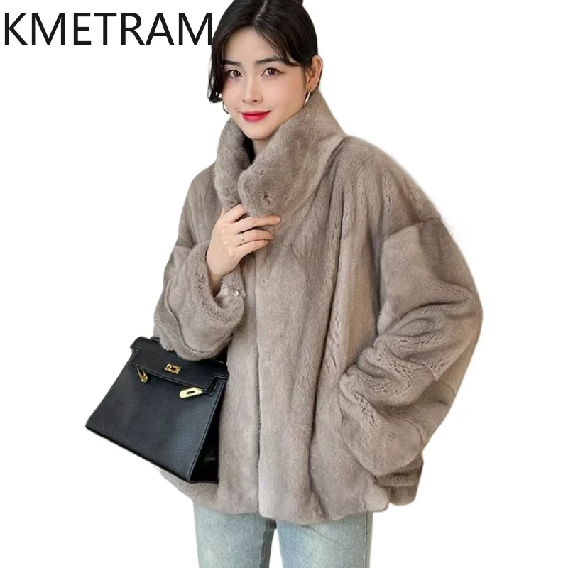 

KMETRAM Velvet-grade 100% Natural Mink Fur Jackets Woman Stand Collar Real Mink Fur Coat Winter Jacket Women Clothing 2026 шуба