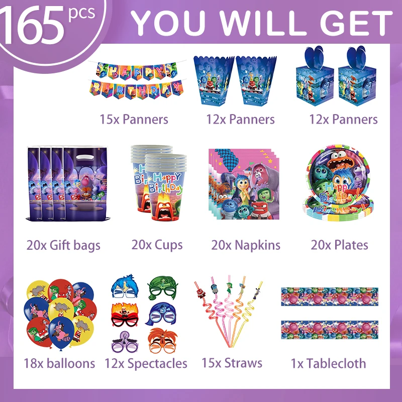 ديزني داخل خارج 2 عيد ميلاد مجموعة داخل خارج 2 ورقة أدوات المائدة بالونات زينة الحفلات مجموعة كاملة للأطفال لوازم سعيدة ديكو