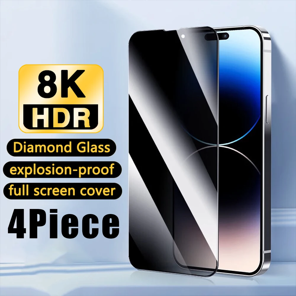 4  PCSAnti Spy Full cover Screen Protector glass For iPhone 14 13 12 11 Pro Max Mini Privacy films for iPhone 7 8 6 14 Plus X XR