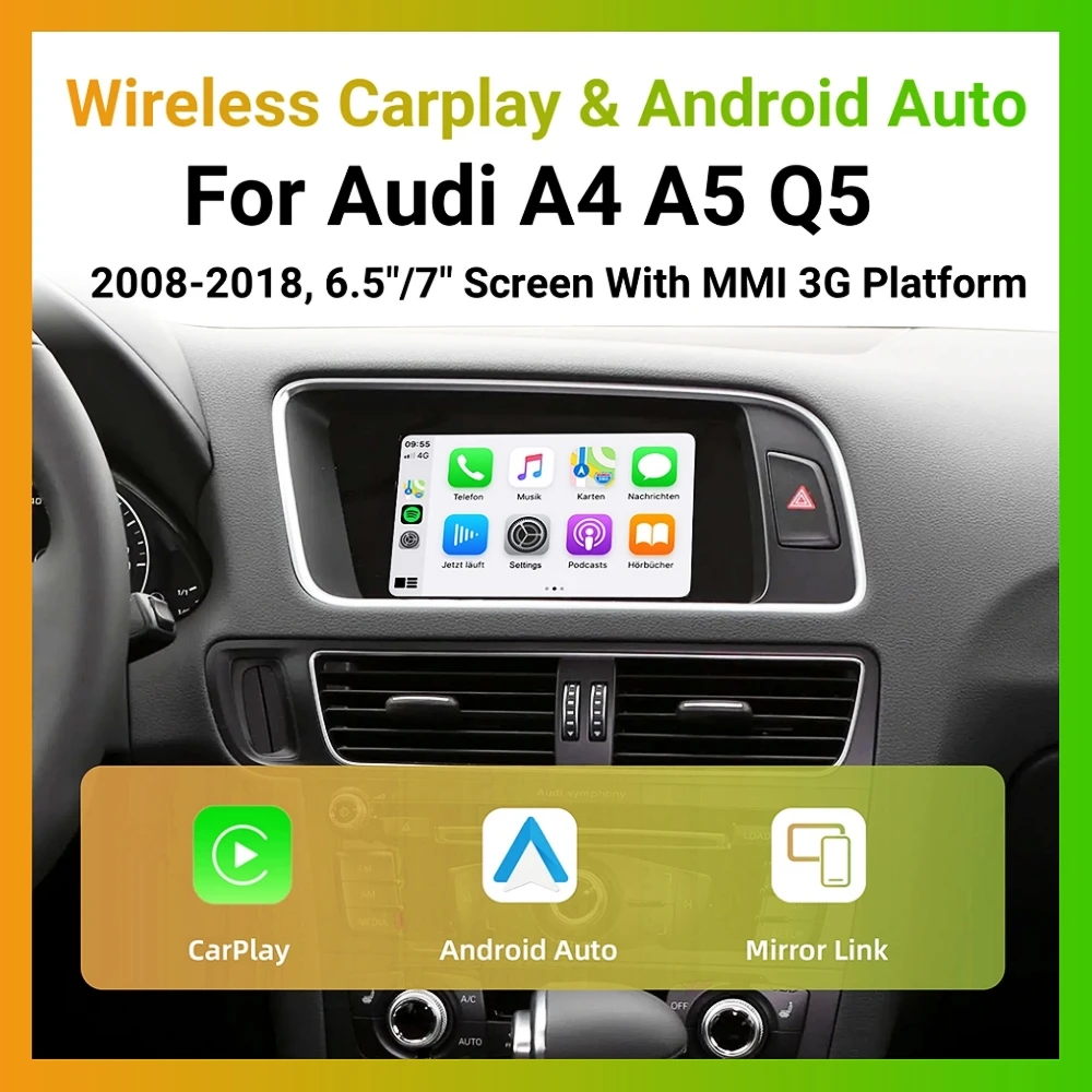 Rhythm Wireless CarPlay Android Auto Interface Adapter for Audi A4 A5 Q5 2008-2018 MMI 3G with AirPlay Mirror Link Bluetooth