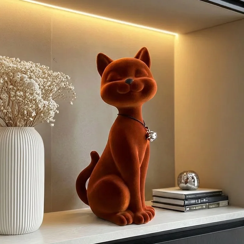Statuette,Abstract Art,Cat Ornaments,Living Room,Study,Desktop,TV Cabinet,Foyer,Flocking Figurine Cats Decorations,Gifts
