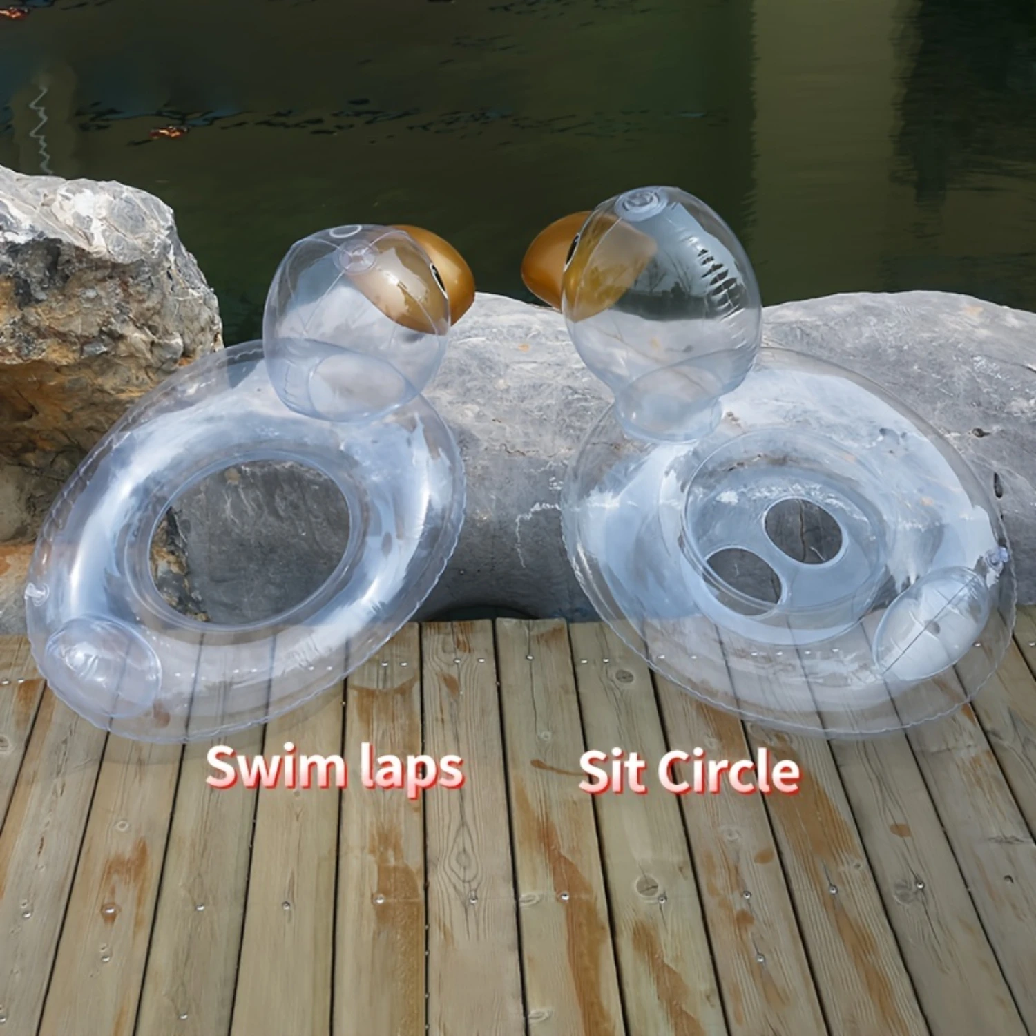 

Transparent PVC Inflatable Duck Swim Ring Little Underarm Ring Cute Duck Seat Ring For Boys And Girls, Thickened Ultra Clear PVC