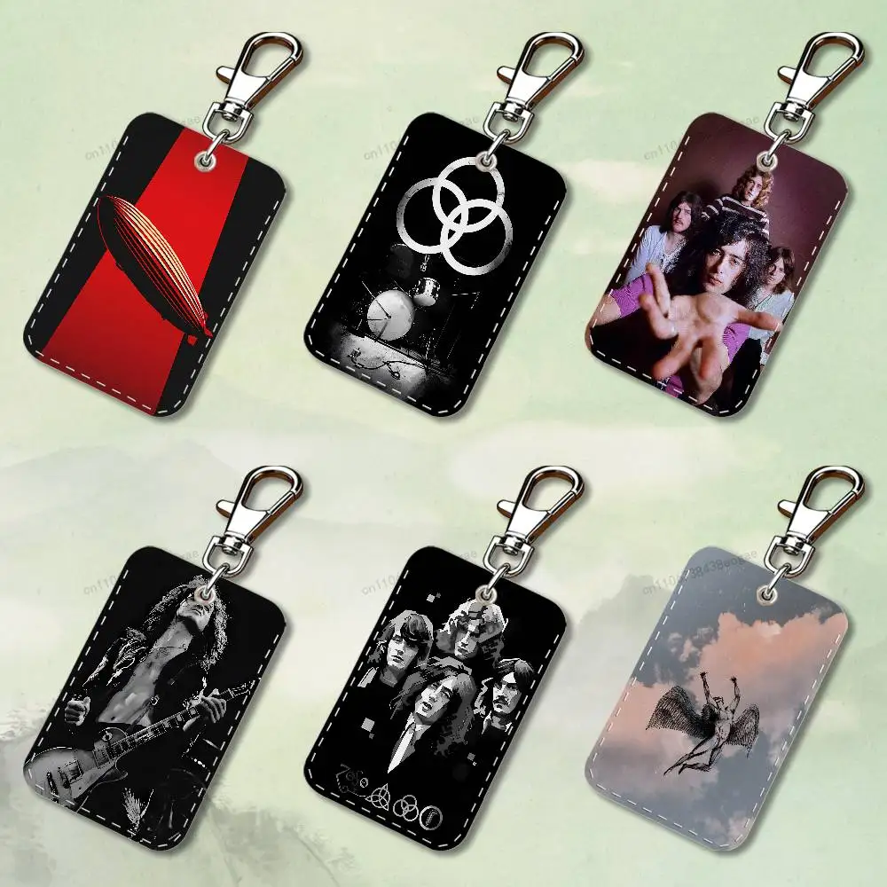 

Cool L-Led Z-Zeppelin Band Rectangle Card Case Keychain Access Card Bag Key Tag Ring Leather Card Holder Key Ring Access