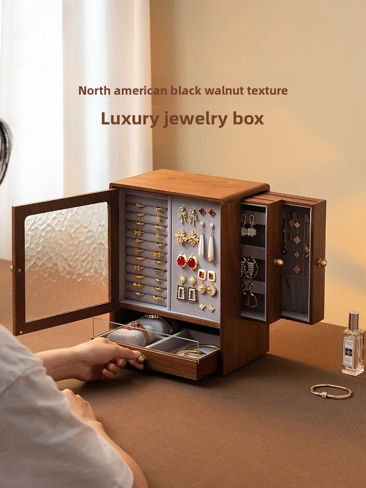 Vanhan Wooden Vertical Jewelry Storage Box Drawer Style Necklace Pendant Ring Earring Bracelet Vintage Looking Organizer