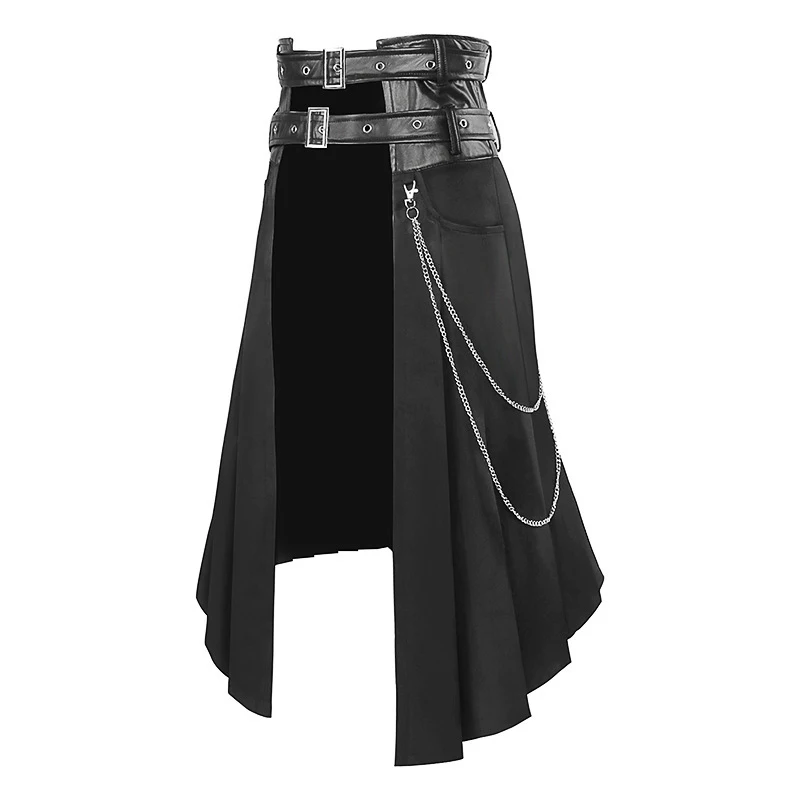 New European and American Dark Rock Personalized Accessories Rolling Gray Series Gothic Black Splicing Skirt for Men