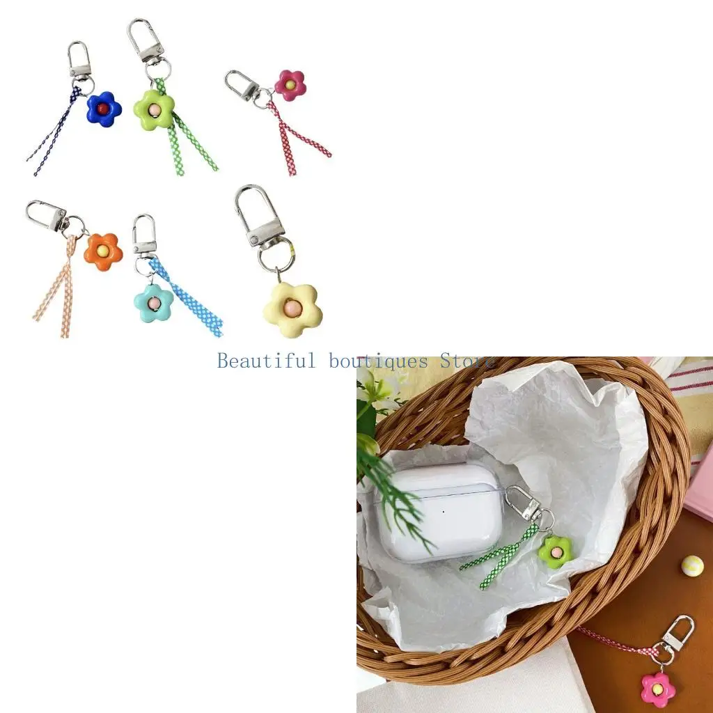 U4LF Flower Shaped Flower Keychain Alloy Acrylic Spring Design Fashion Accessory