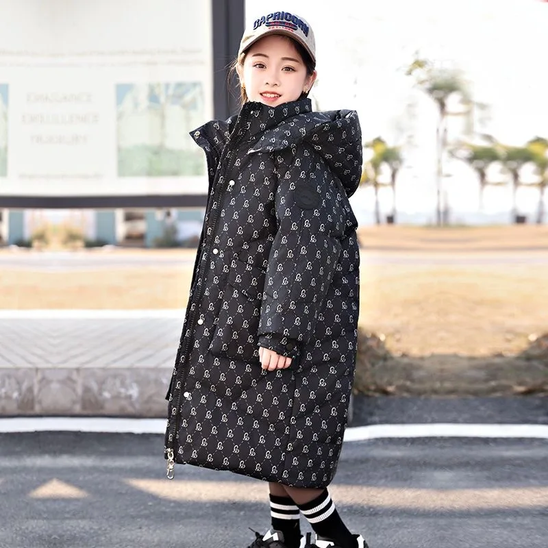 RAISE Winter Down Jacket For Children Girl All Printed Hooded Thick Warm Long Teen Girl Outerwear Kids Teenager Girl Jacket Coat