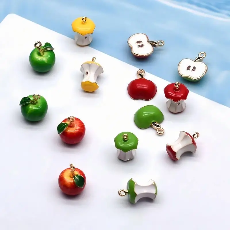 2pcs New Fruit Drip Oil Alloy Small Apple Peach Mango Durian Charms Pendant For Jewelry Making DIY Necklace Earring