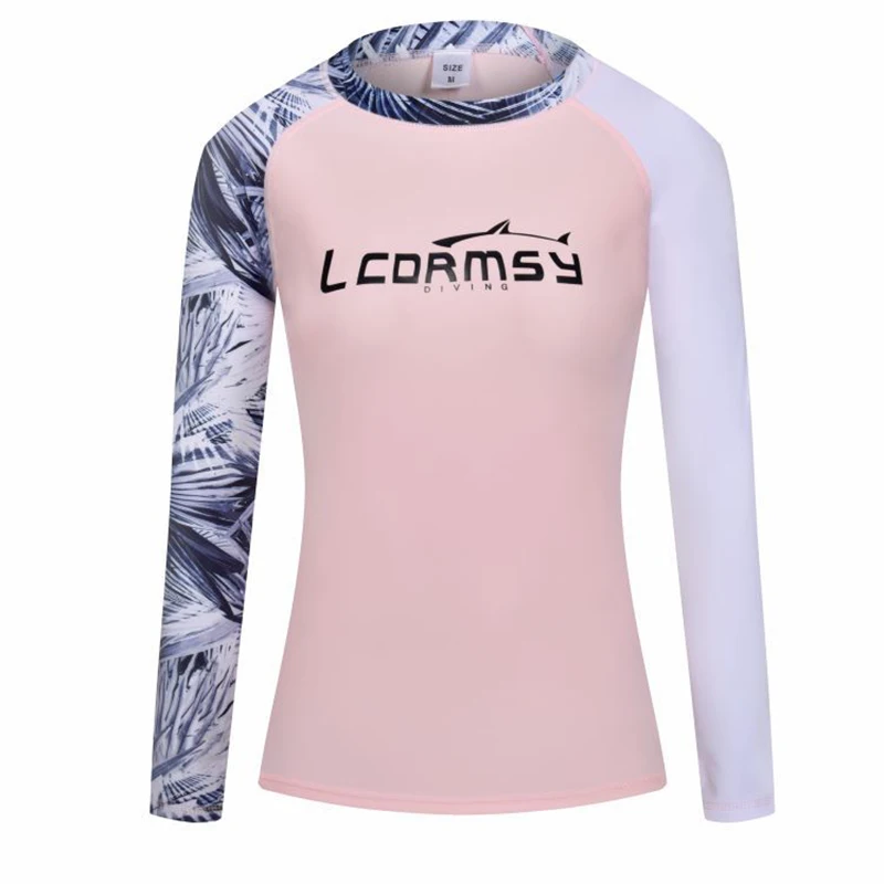 Fashion Print Women Protective Shirts Long Sleeve Swim Surf Top Water Sports Beach Fitness Quick Dry Sun Protection UPF 50+