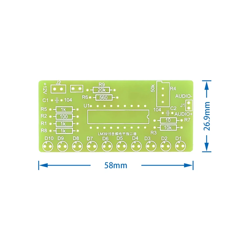 LM3915 DC 9V-12V 10 LED Sound Audio Spectrum Analyzer Level Indicator Kit DIY Electoronics Soldering Practice Set laboratory