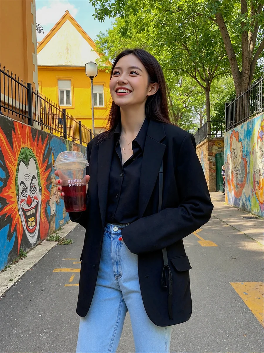 معطف نسائي بليزرات نسائية خط أسود وأبيض مجعد شوكة خلفية ديكور الخصر المعانقة تمتد اللون أنثى مشرق العائمة