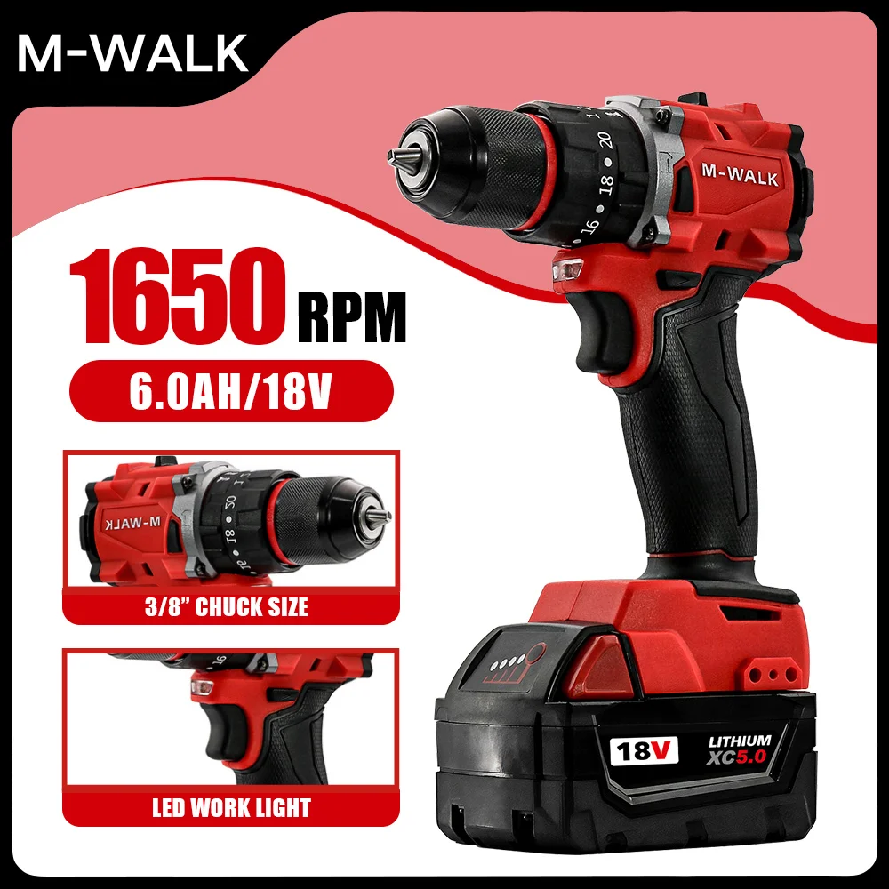

Brushless Electric Drill Cordless Hammer Drill Driver Rechargeable Power Tools Impact Screwdriver For Milwaukee 18V Battery Pin