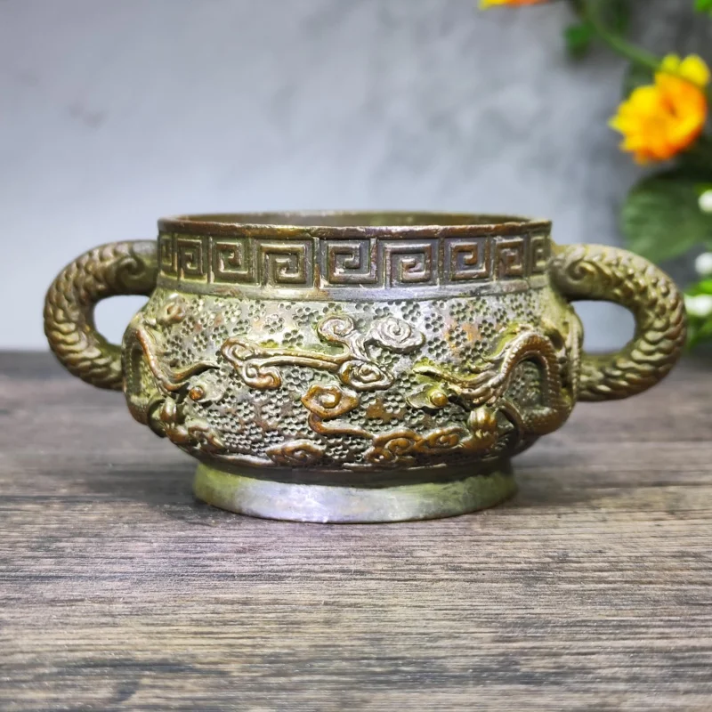 Vintage incense burner from rural areas, made of pure purple copper, with double phoenix design, Ming Dynasty Xuan De sty