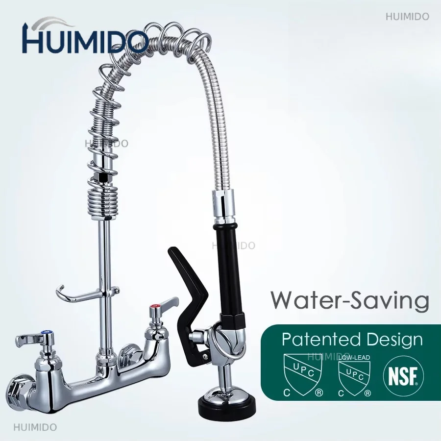 Wall-mounted pull-out pre-flush faucet, commercial kitchen sink mini pre-flush faucet with rotating nozzle