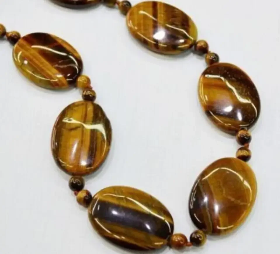 New 13X18mm 6mm Natural Yellow Tiger Eye Necklace 18'' AAA