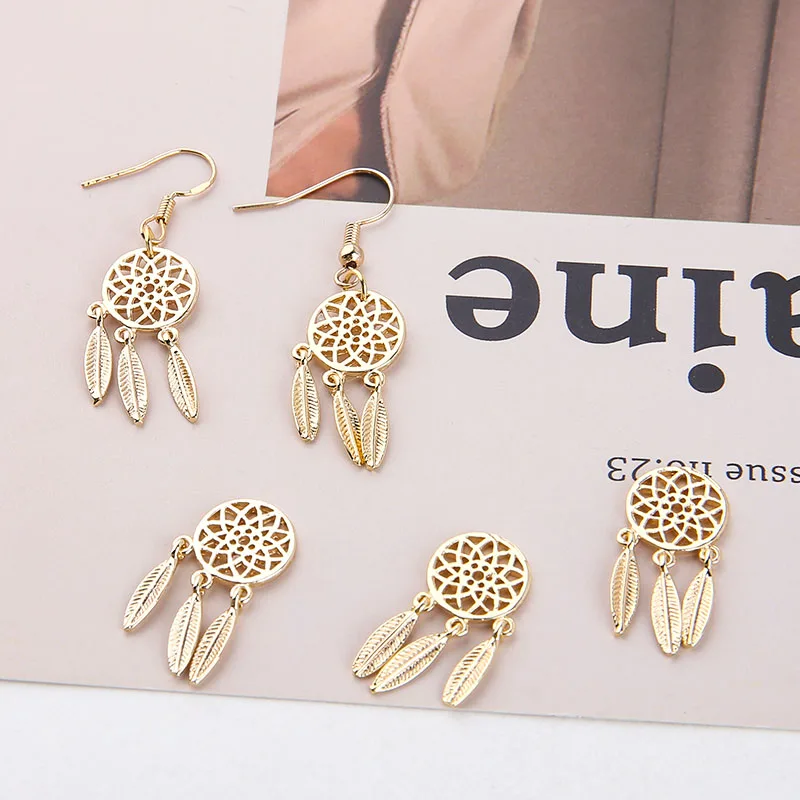1pcs Copper Plated Gold Color Diy Dream Catcher Tassel Personalized Simple Earring Clip Accessories Material Handmade Charms