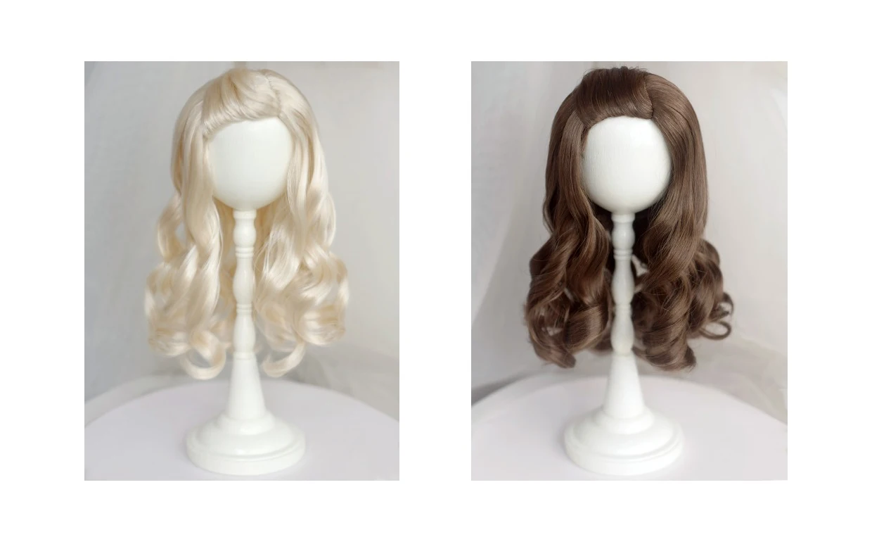 D09-P369 children handmade toy   1/6 1/4 1/3 MSD bjd doll wig Imitation mohair wig braid long curly hair brown color 1pcs