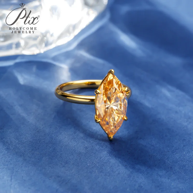 4ct Marquise-Schliff Ring Moissanit Champagnerfarben 925 Sterling Silber Hochzeit Ewige und Romantische Liebesband Holycome Schmuck – Detail 13