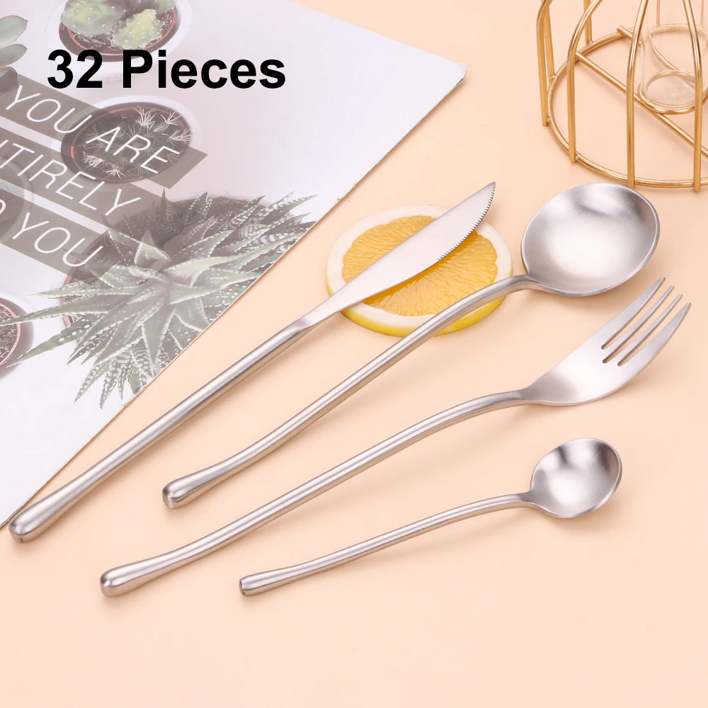 

32 Pieces Gold Cutlery Set Matte Knife Fork Spoon Set Stainless Steel Elegant Tableware Sliver Dinnerware Kitchen Utensils