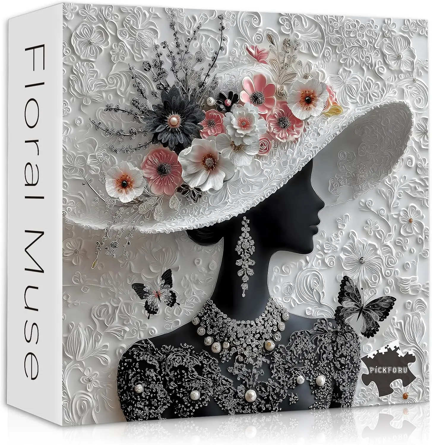 

1000 Piece Jigsaw Puzzle for Adults, Floral Lady Silhouette, Black and White, Hard Challenge