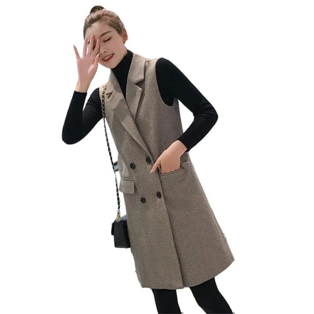 2024 Spring Blazer Women Sleeveless Fashion Jacket Suit Vests Female Outerwear Parkas Pocket Cardigan Ladies Long Tops Waistcoat