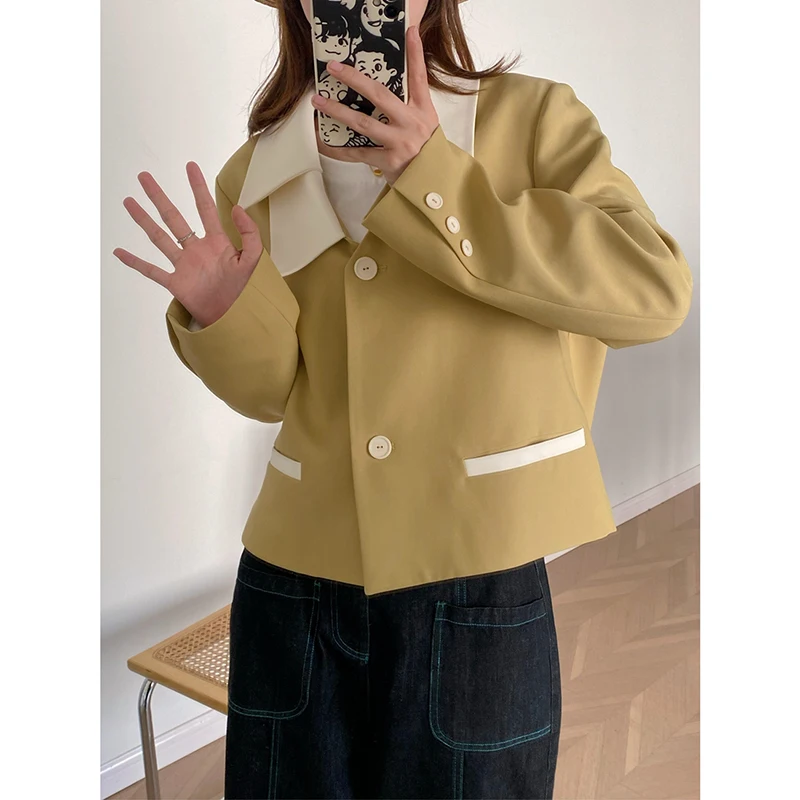 

Ele ort Women's Suit Jaet Spring 2023 Design Sensation Quali Pure Color Commute Sle V-Ne Single Button Long Sve