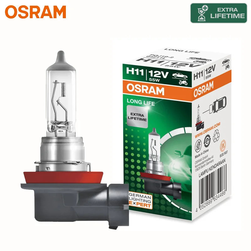 OSRAM LONG LIFE H11 Car Halogen Headlight Original Auto Bulb PGJ19-2 12V 55W 3200K White Durable Standard High Low Beam 64211L