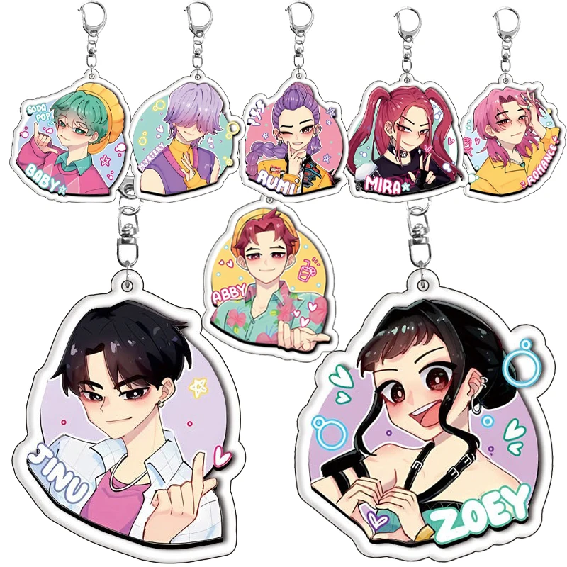 Kawaii Anime KPop Demon Hunters acrílico llavero de doble cara figura bonita de dibujos animados llavero de coche mochila colgante encanto decoración de regalo