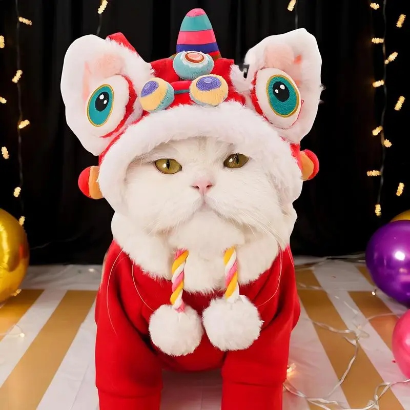 Cat New Years Hat Warm Plush Tiger Hat Cold Weather Cat Costume Holiday Pet Hat For Gathering Photo Prop Daily Life Walking Home