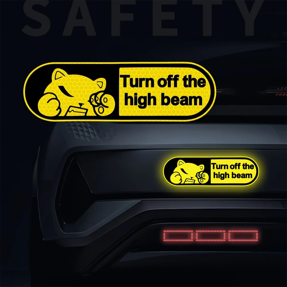 1PC Reflective Turn Off The High Beam Car Stickers Waterproof for Auto Window Trunk Warning Night Safety Driving Vinyl Decals