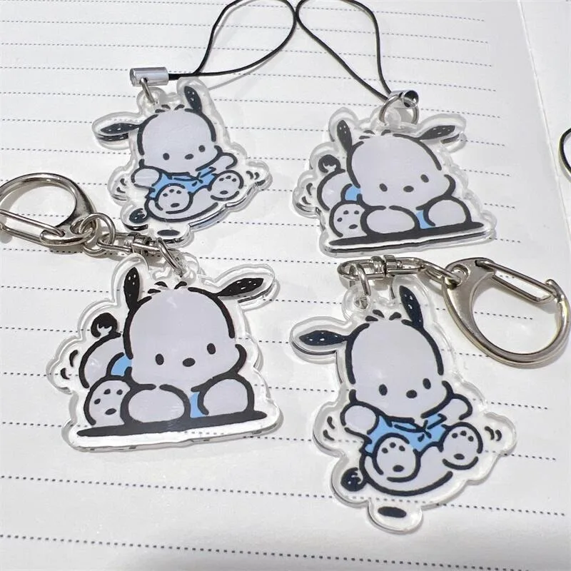 Sanrio Pochacco llavero de decoración, figura de acción de Anime, lindo juguete Q, figuras de coche, bolsa de escritorio, modelo de decoración, regalo de cumpleaños para niños