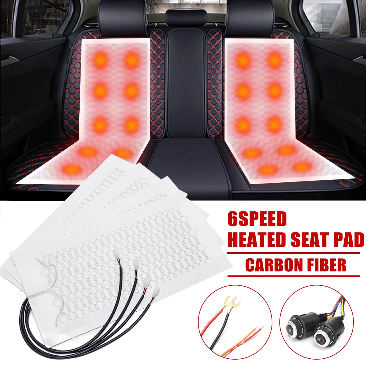 Universal 5/6 Level 12V Round switch Carbon Fiber Universal Car Heated heating Heater Seat Pads Winter Warmer Seat Covers