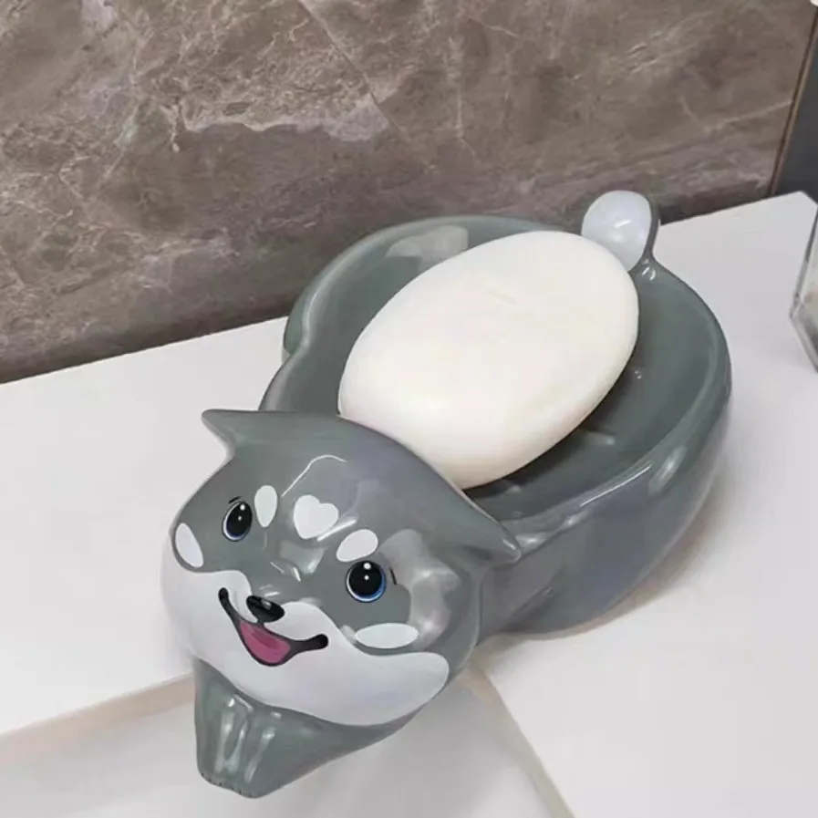 

Toilet Cute Ceramic Soap Box with Drinkable Soap Box Non Perforated Washstand Soap Tray Storage and Storage