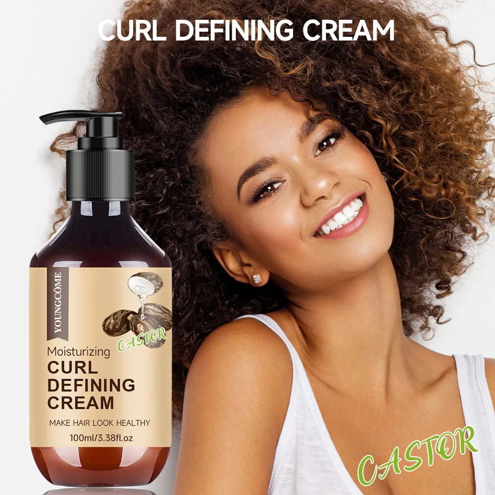 Castor Oil Curl Activator Cream - Defined Coily/Wavy Hair, Humidity Resistance, Non-Greasy Formula, Safe for Color-Treated Hair view 3