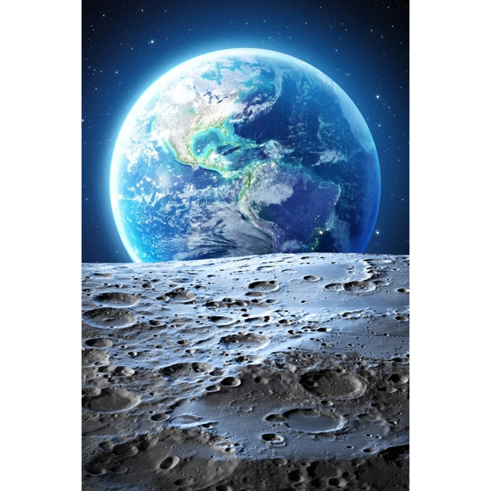 

Laeacco Outer Space Backdrop Universe Earth Moon Surface Planet Star Interior Decor Kid Birthday Portrait Photography Background