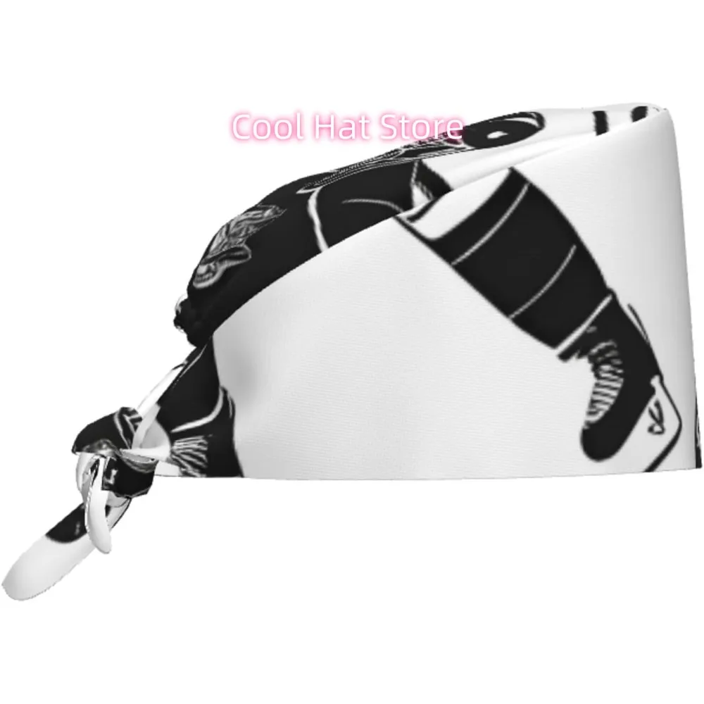 

Cleaning Working Cap Black Hockey Prints Chef Hat for Women & Men, Adjustable, Breathable