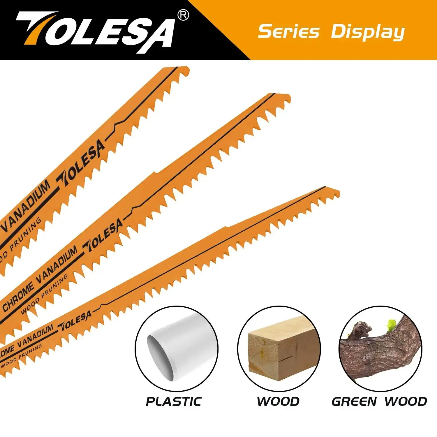 TOLESA 5PCS 6TPI 6 Inch Wood Pruning Reciprocating Saw Blades for Wood and PVC Pipe Cutting CRV Sharp Ground Teeth Sabre