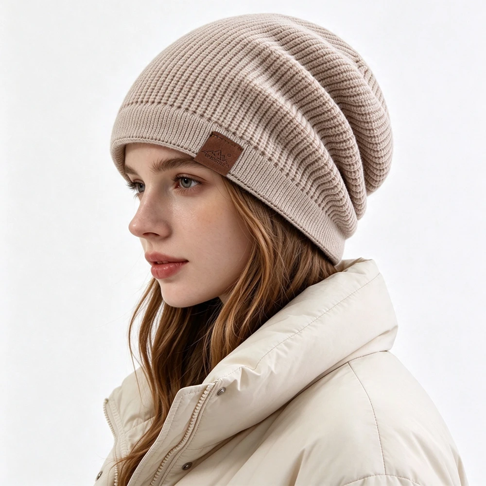 New Women’s Slouchy Beanie Hat, Fleece Lined Thick Knit Winter Hat, Warm Soft Slouch Hat For Couple Daily Outdoor Wear