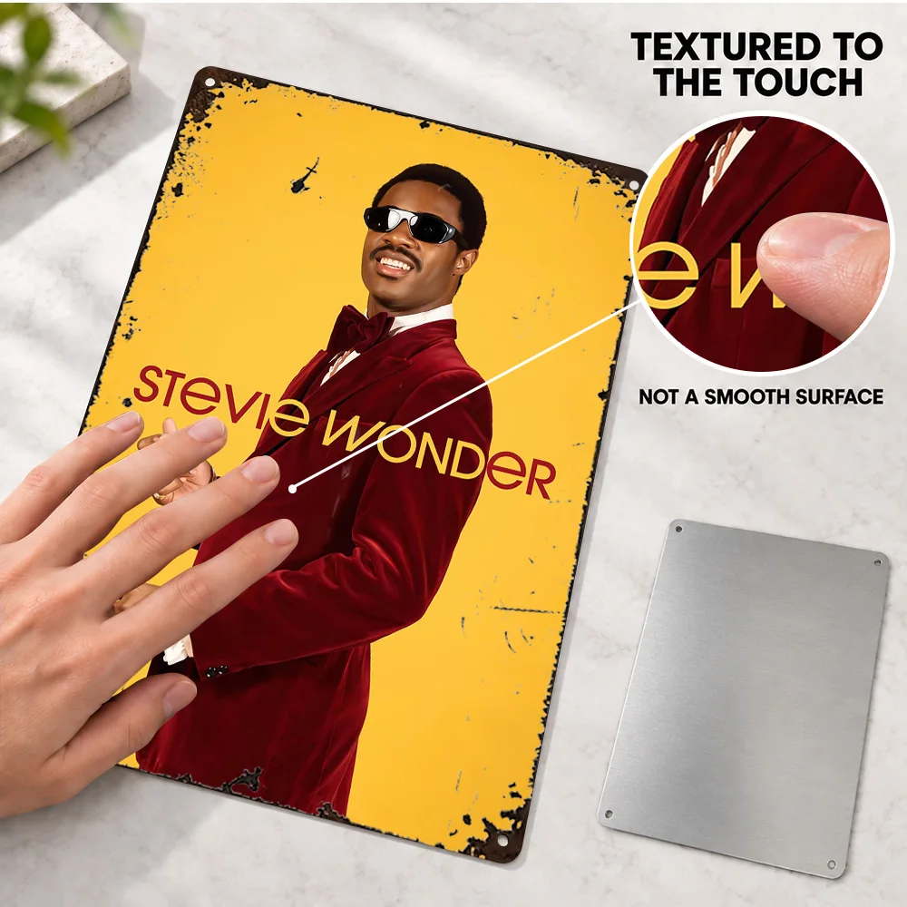 Stevie Wonder Portrait Printed Poster Personalized Aluminum Metal Sign Warm Photography Wall Art For Record Store Listening Area
