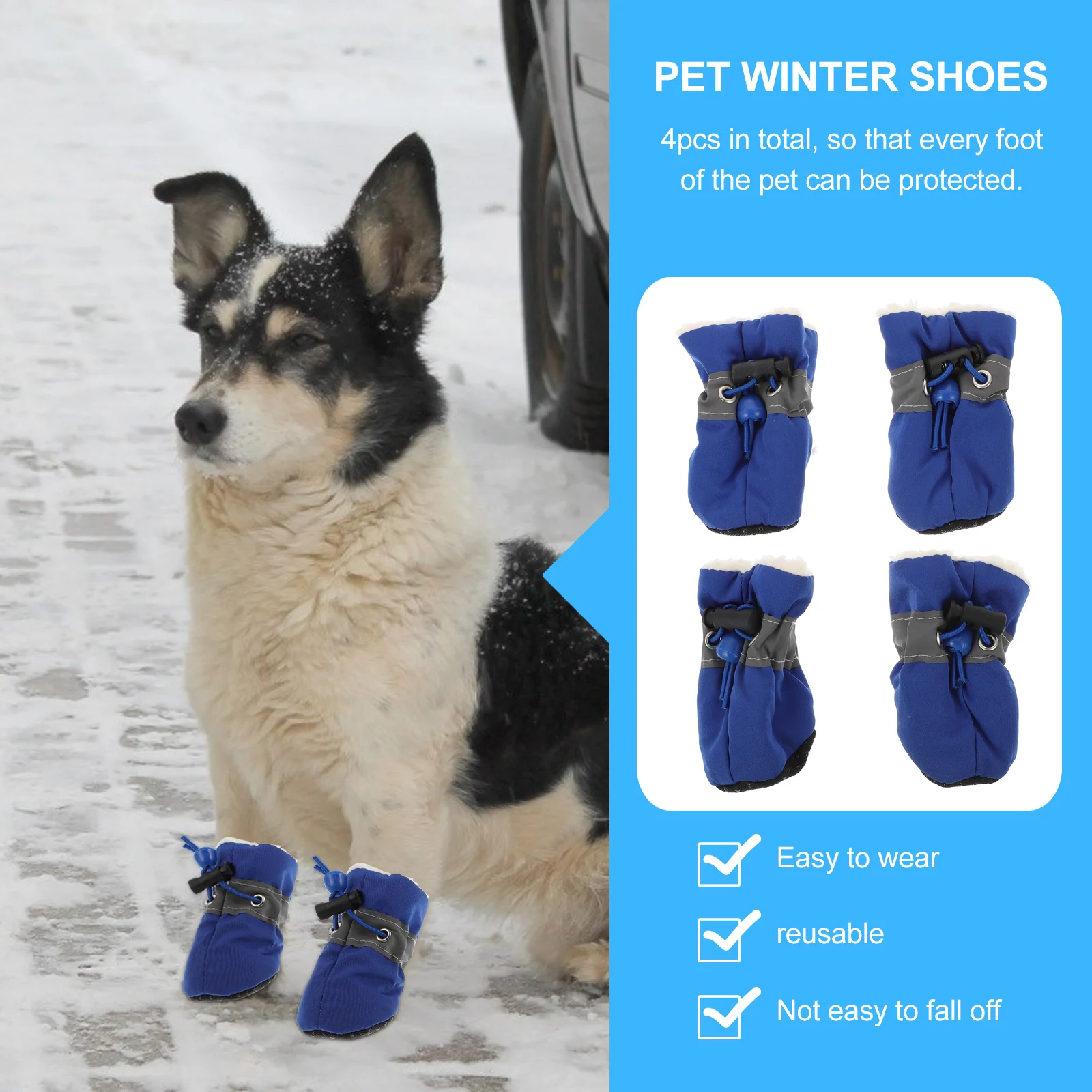

4 Pcs Pet Winter Shoes Elastic Dog Boots Reflective Outdoor Footwear Paw Protectors Shoes Warm