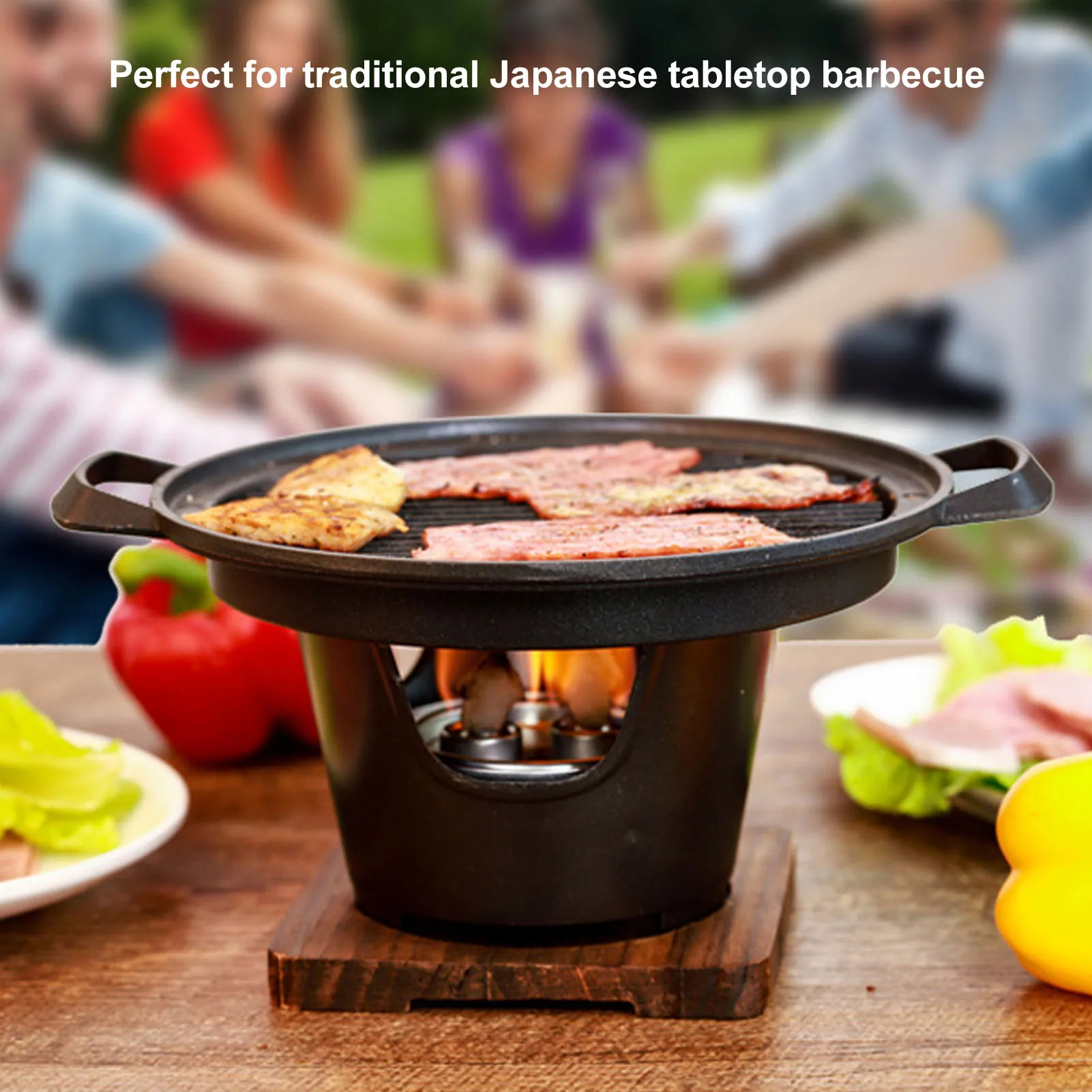 Portable Charcoal Grill Barbecue Stoves Hibachi Grill Smokeless Wooden Frame Alcohol Stoves For Home and Camping BBQ