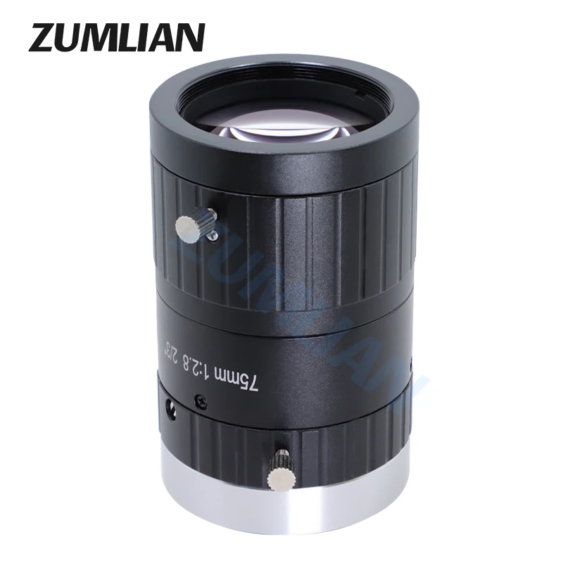 ZUMLIAN Low Distortion Lens 75mm C-Mount Camera 2/3 Inch 10Megapixel High Resolution F2.8-F16 Manual Iris CCTV Lens