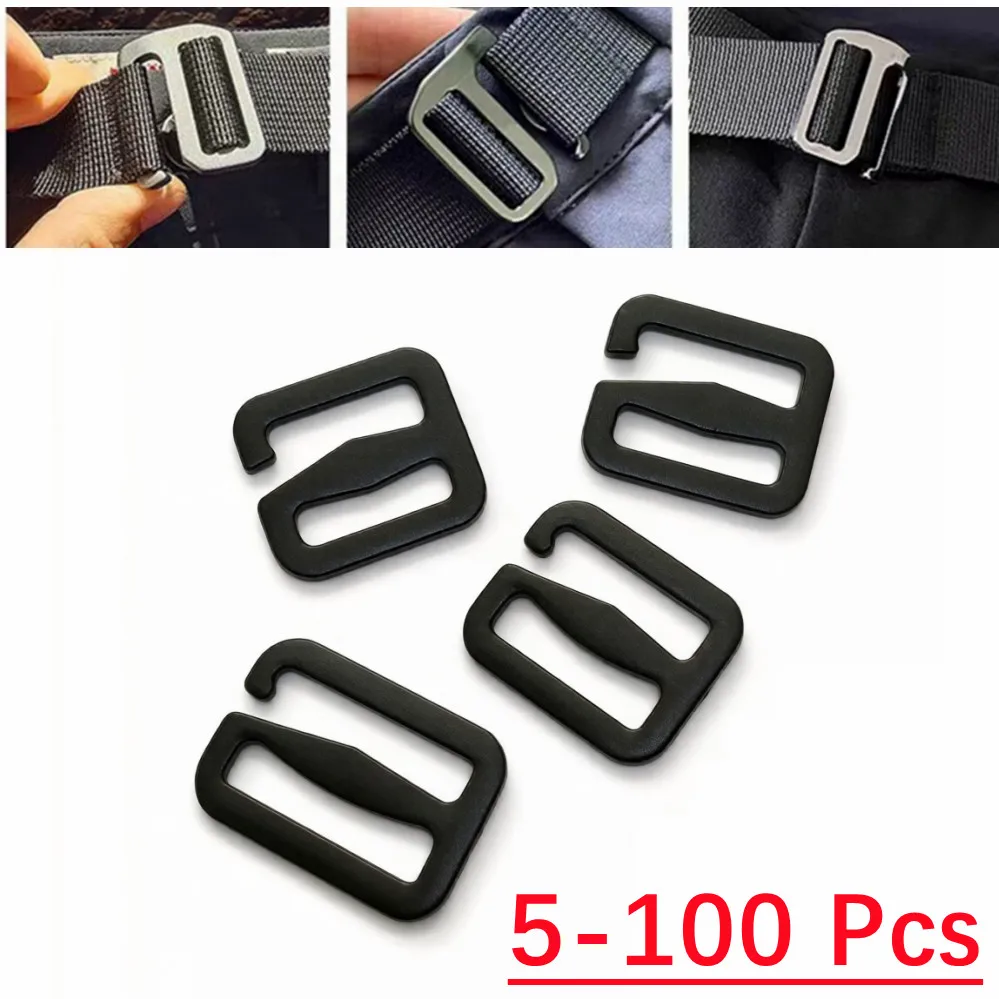 5-100Pcs 20/25/32/38mm Black Metal G Hook Buckles Tri-Glide Slider Clasp Backpack Bags Strap Adjust Buckle DIY Accessories